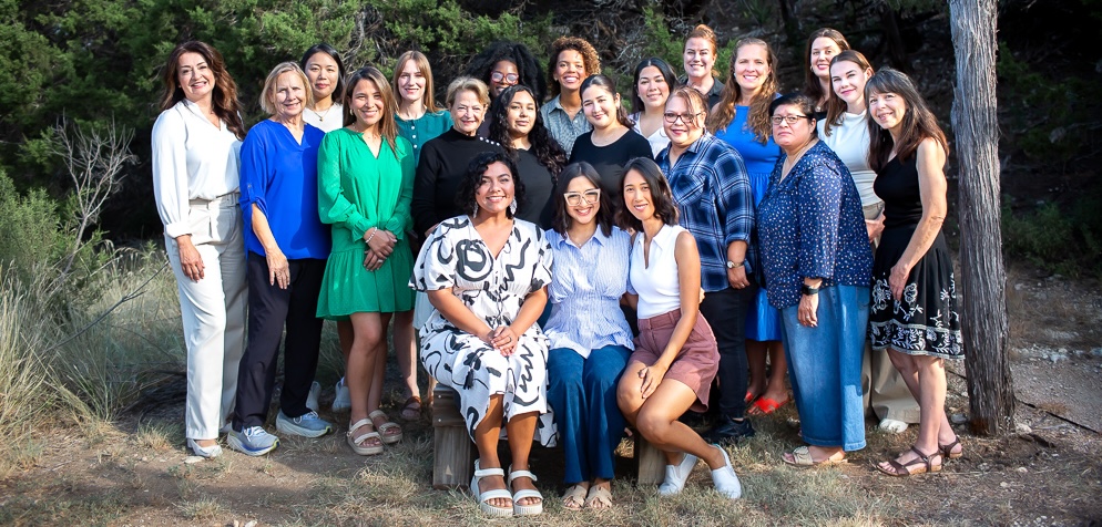 An outdoor group photo of the staff members at St. Michaels
